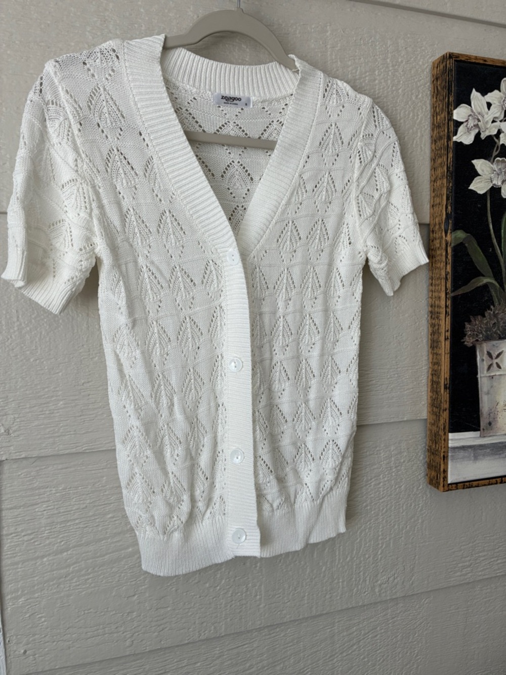 White Short-Sleeve Knit Cardigan Sweater - Women